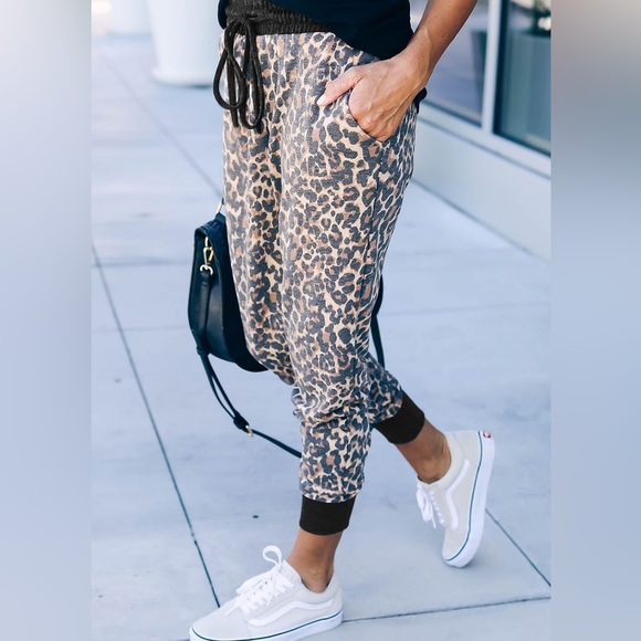 Mono B Leah TAN LEOPARD Cuff Jogger Soft SZ LARGE NEW - Picture 3 of 6